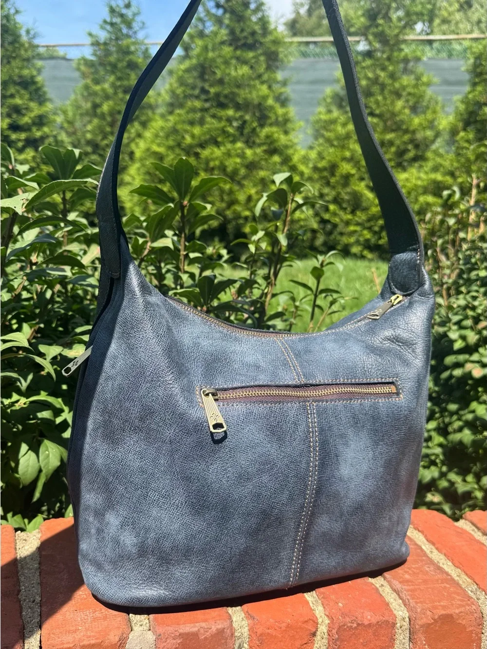 Patricia Nash Elia Hobo Blue Leather Shoulder Bag